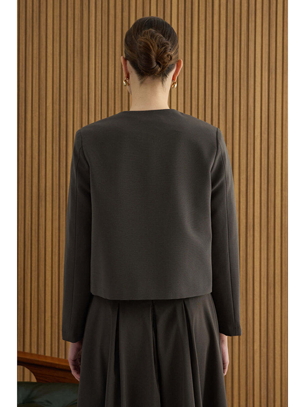 Kahverengi Pamuk Kısa Ceket-5