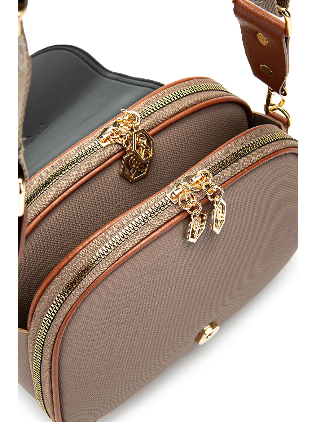 Kahverengi Çok Gözlü Suni Deri Kadın Çapraz Çanta Dave Koyu Vizon-4