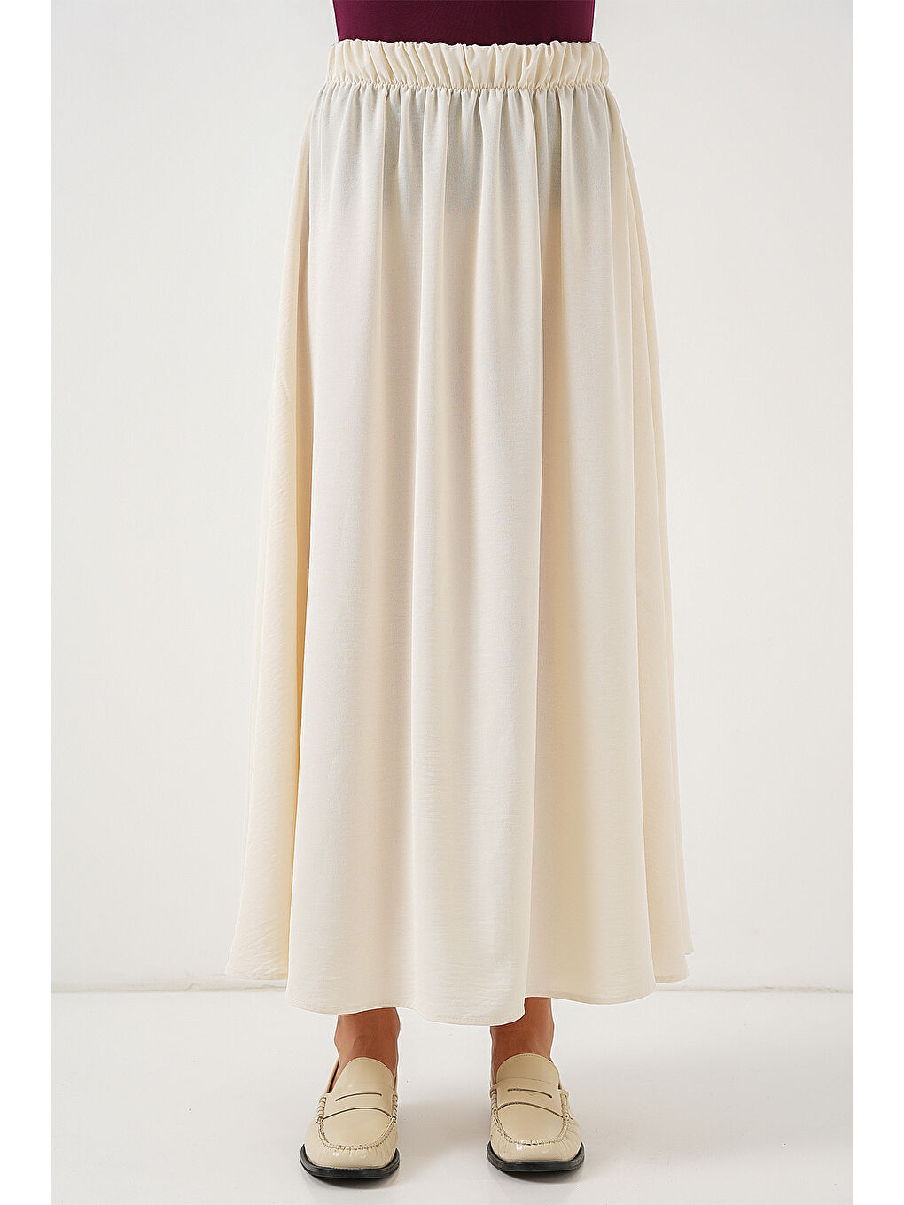 Ekru Kadın Uzun Ayrobin Etek 8050 - Krem-3