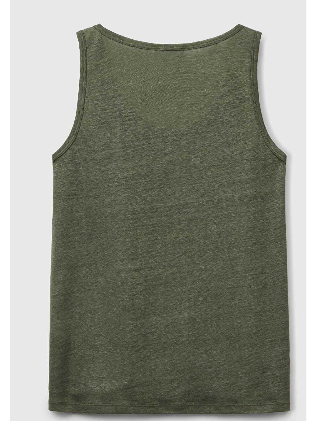 Kadın Haki %100 Keten Yanları Yırtmaçlı Regular Fit Yuvarlak Yaka Atlet-3