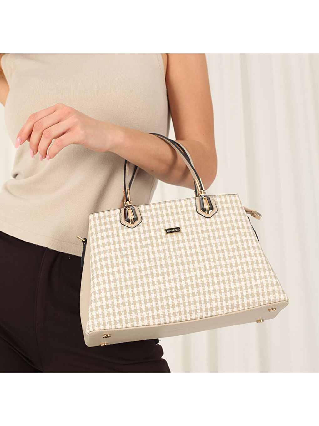 Kadın SP1253-M191 SILVER POLO El Çantası Kum Beji-Kum-5