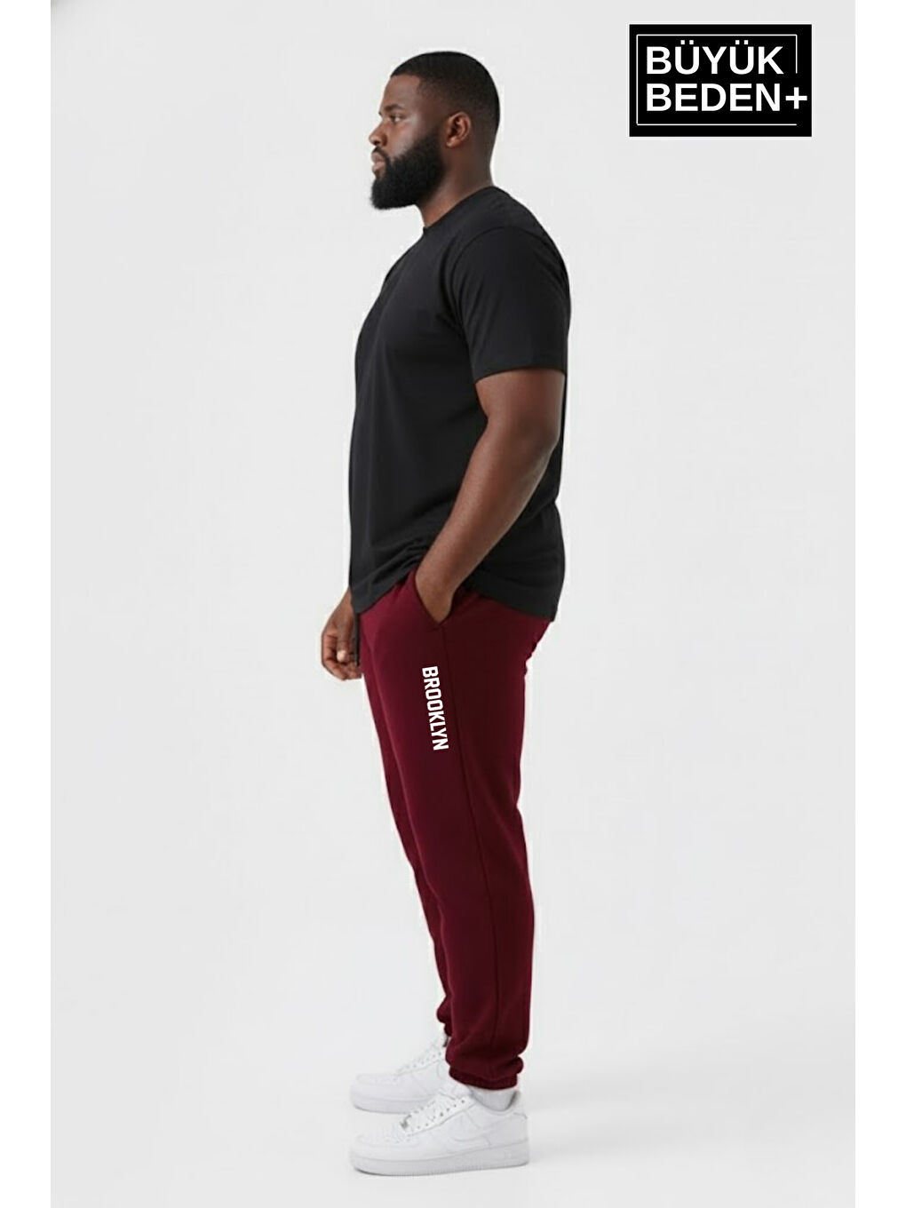 Bordo Erkek Büyük Beden BROOKLYN Baskılı Paça Lastikli Jogger İnce Eşofman Altı SPR26BEA951-2