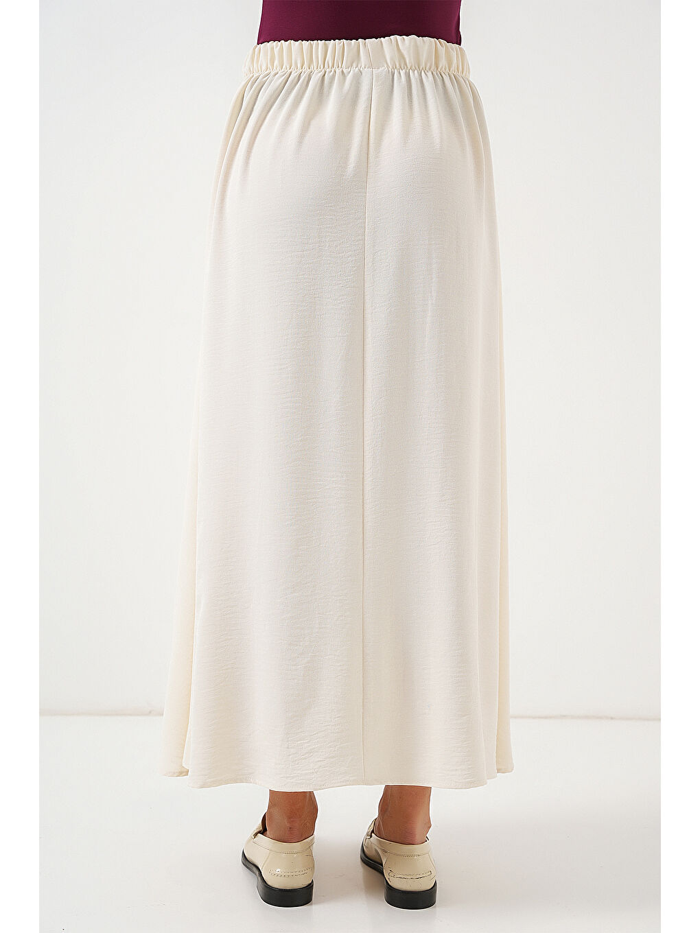 Ekru Kadın Uzun Ayrobin Etek 8050 - Krem-5