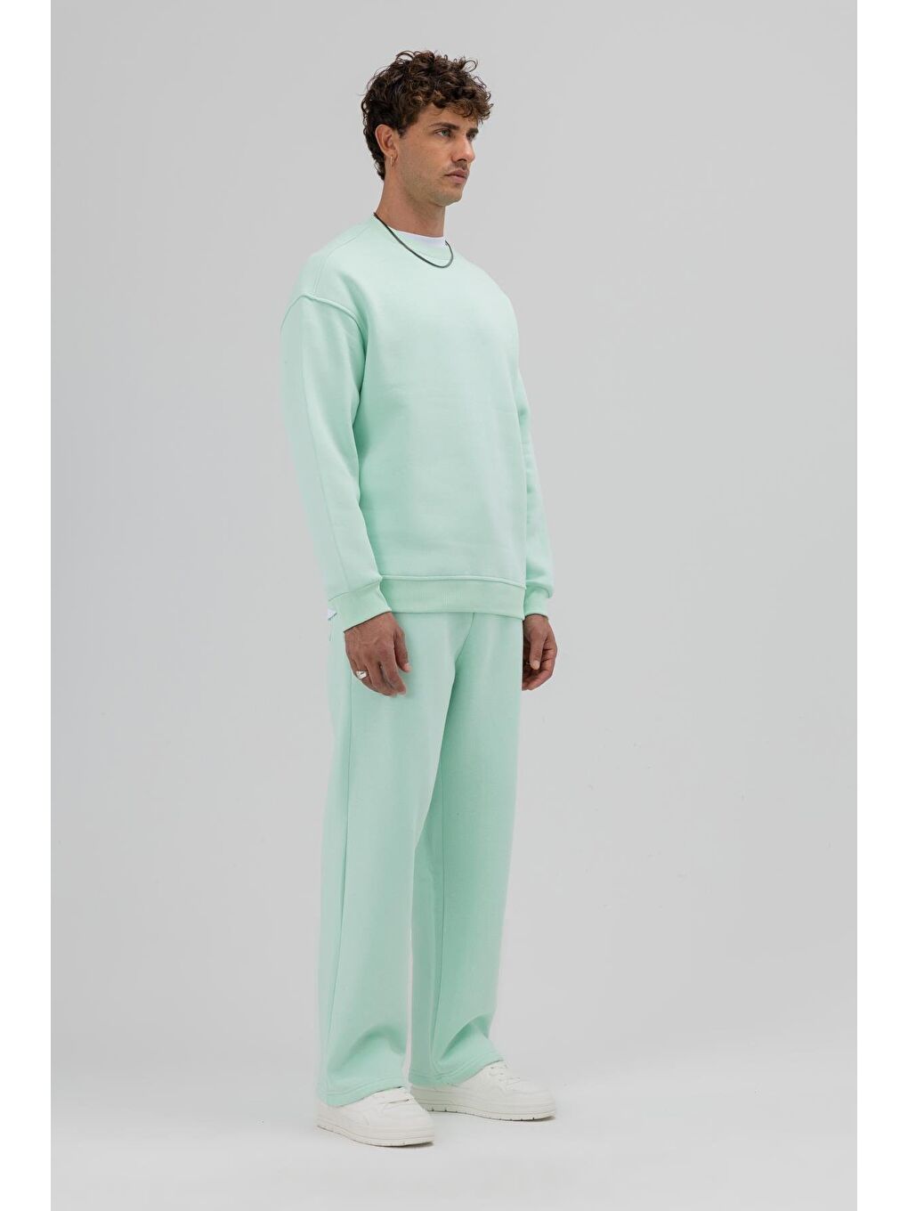 Yeşil Basic Bisiklet Yaka Oversize Sweatshirt Mint-2