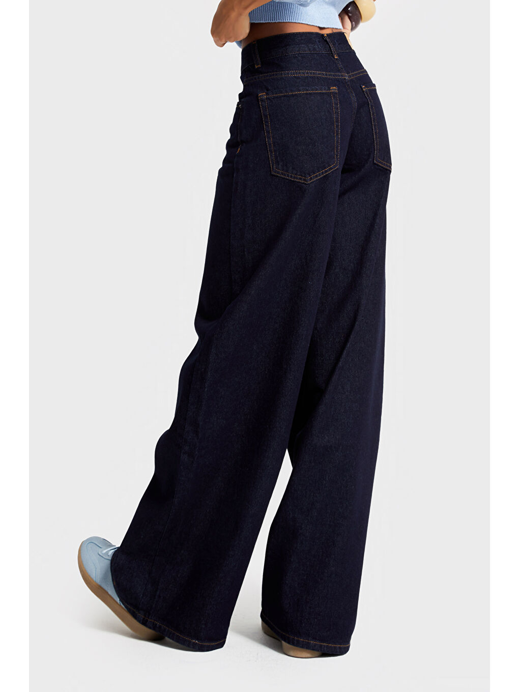 Kadın İndigo Renk 7w5-50 Palazzo Fit %100 Pamuk İç Boy 80cm Denim Jean-4