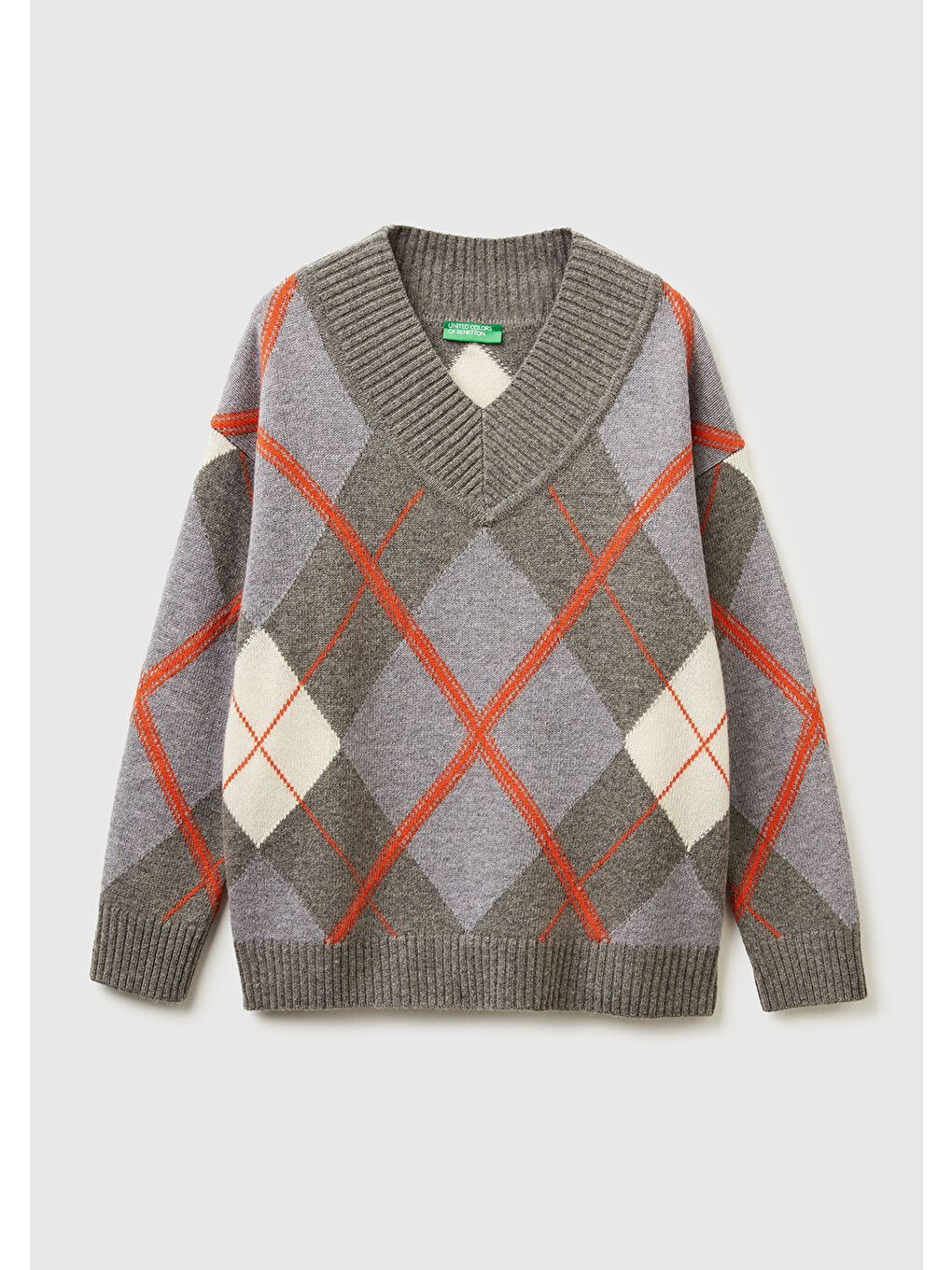 Kadın Antrasit Yün Karışımlı Baklava Desenli Ribana Detaylı V Yaka Kazak-1