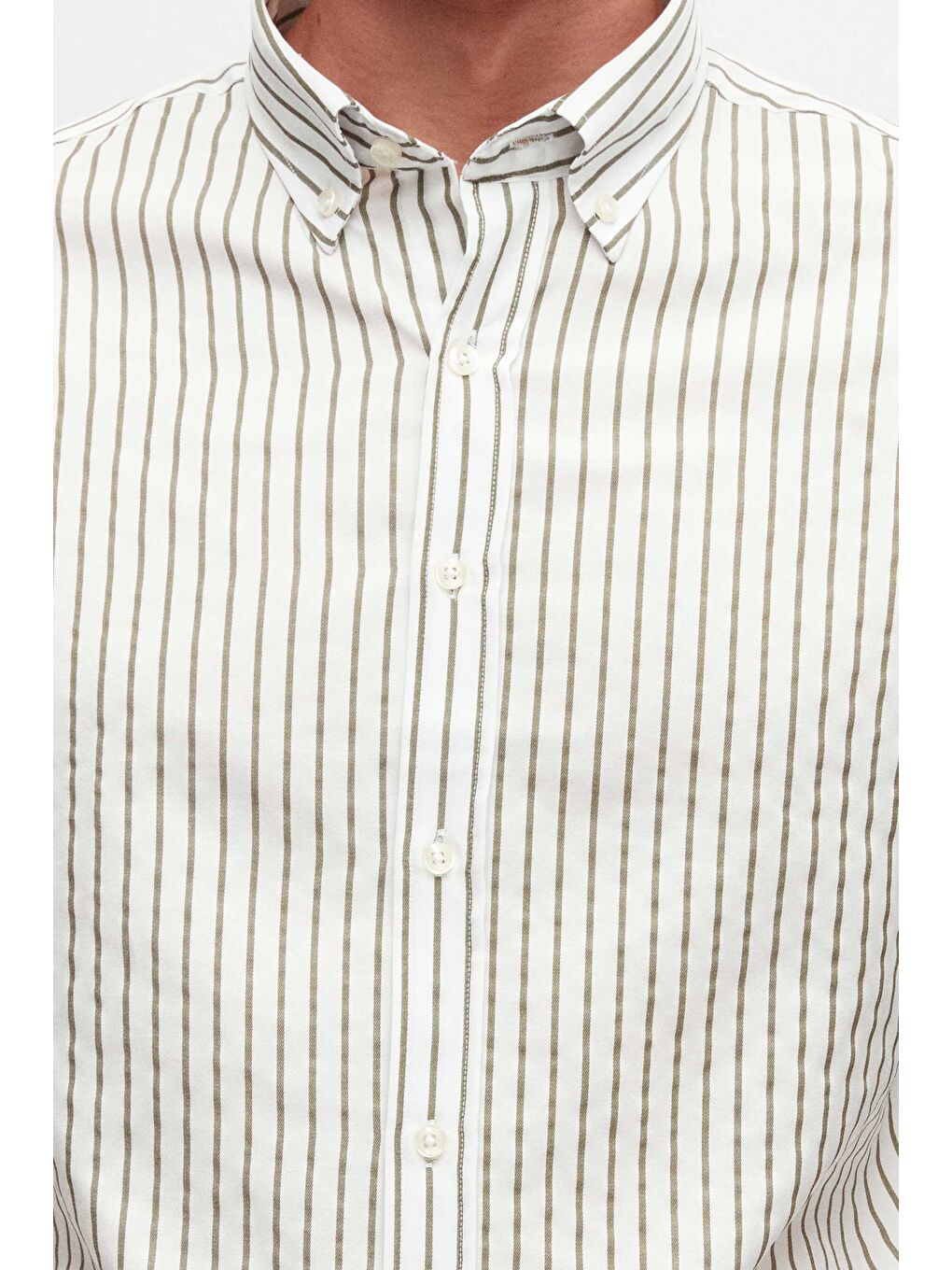 Slim Fit Yeşil Çizgili Gömlek-3