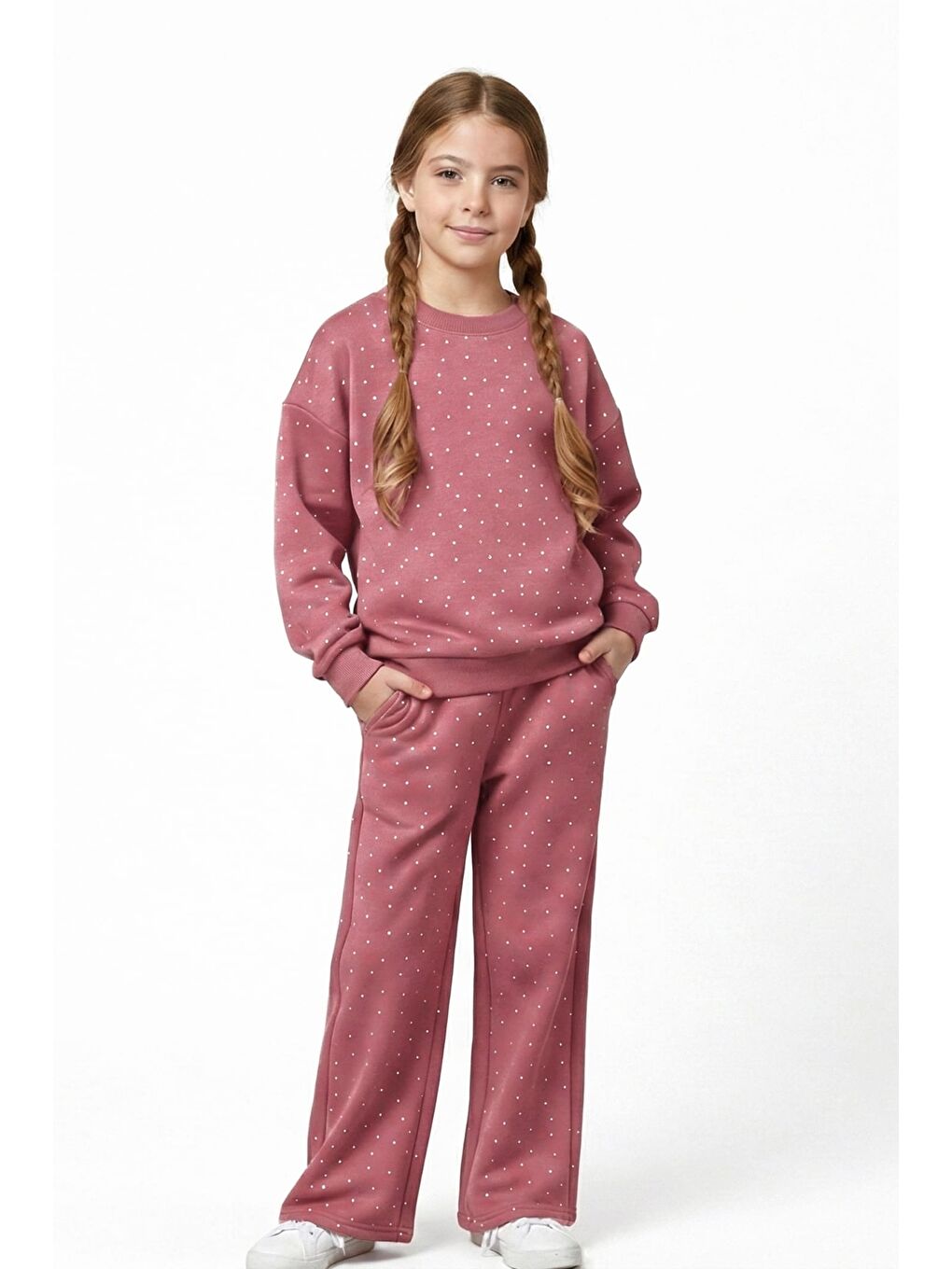 Mercan Kız Çocuk Taş Süslemeli 2 İplik Alt-Üst Takım 4-12 Yaş 12514-1