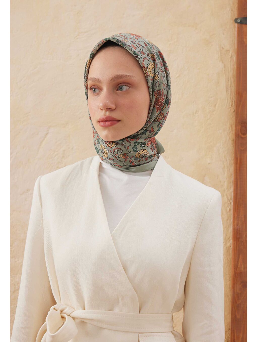 Morocco Desen Pamuk İpek Eşarp Mint Yeşili-2