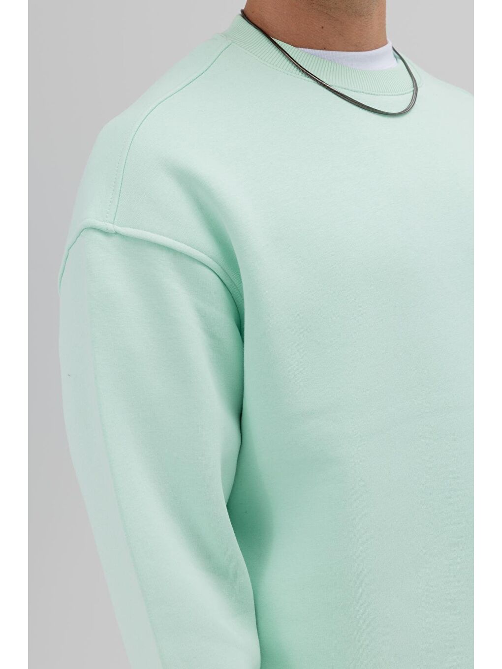 Yeşil Basic Bisiklet Yaka Oversize Sweatshirt Mint-4
