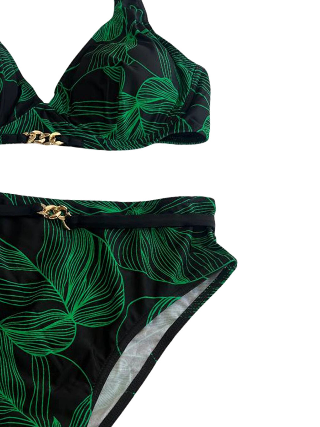 Kadın Siyah Yeşil Aksesuar Detaylı Astarlı Bikini Takımı HZL25S-LC25147-2