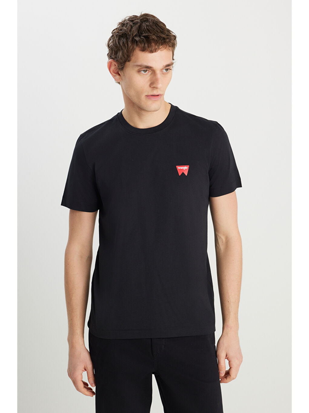 %100 Pamuk Regular Fit Normal Kesim Minimal Logo Siyah Tişört-1