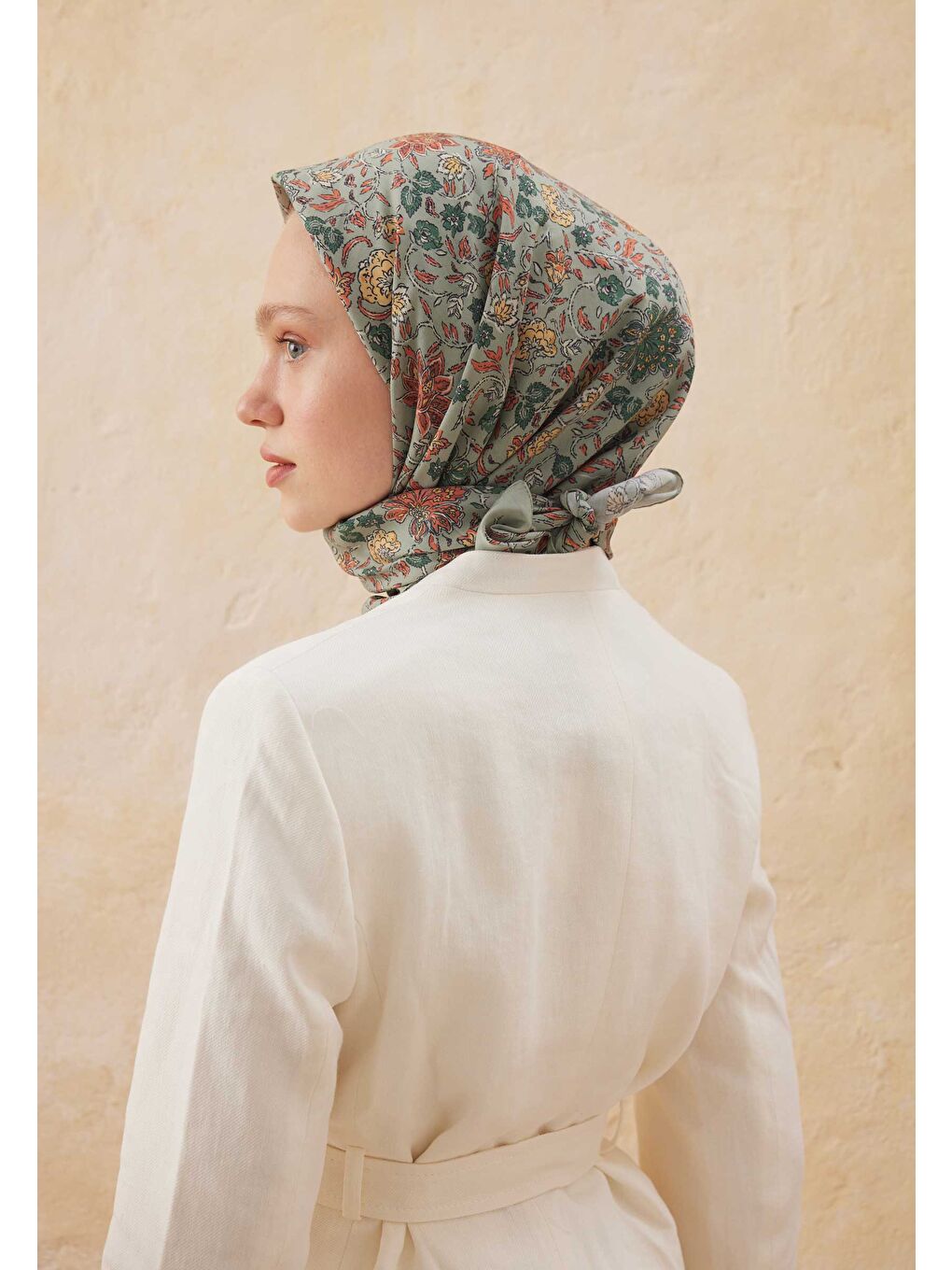 Morocco Desen Pamuk İpek Eşarp Mint Yeşili-3