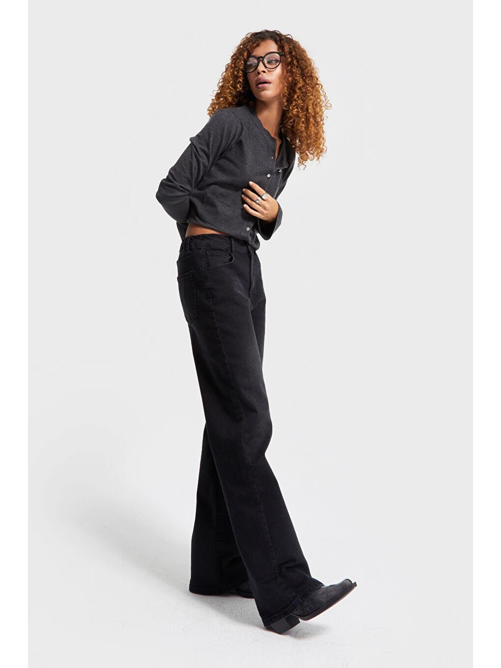 Kadın Siyah Renk 1w5-1 Straight Fit Elastanlı Kumaş İç Boy 80cm Denim Jean-2