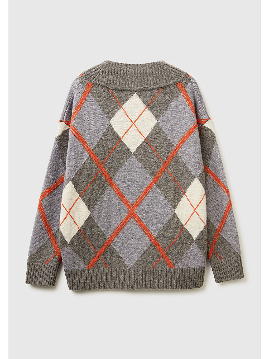 Kadın Antrasit Yün Karışımlı Baklava Desenli Ribana Detaylı V Yaka Kazak-3