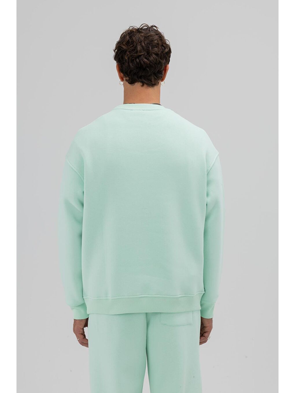Yeşil Basic Bisiklet Yaka Oversize Sweatshirt Mint-5