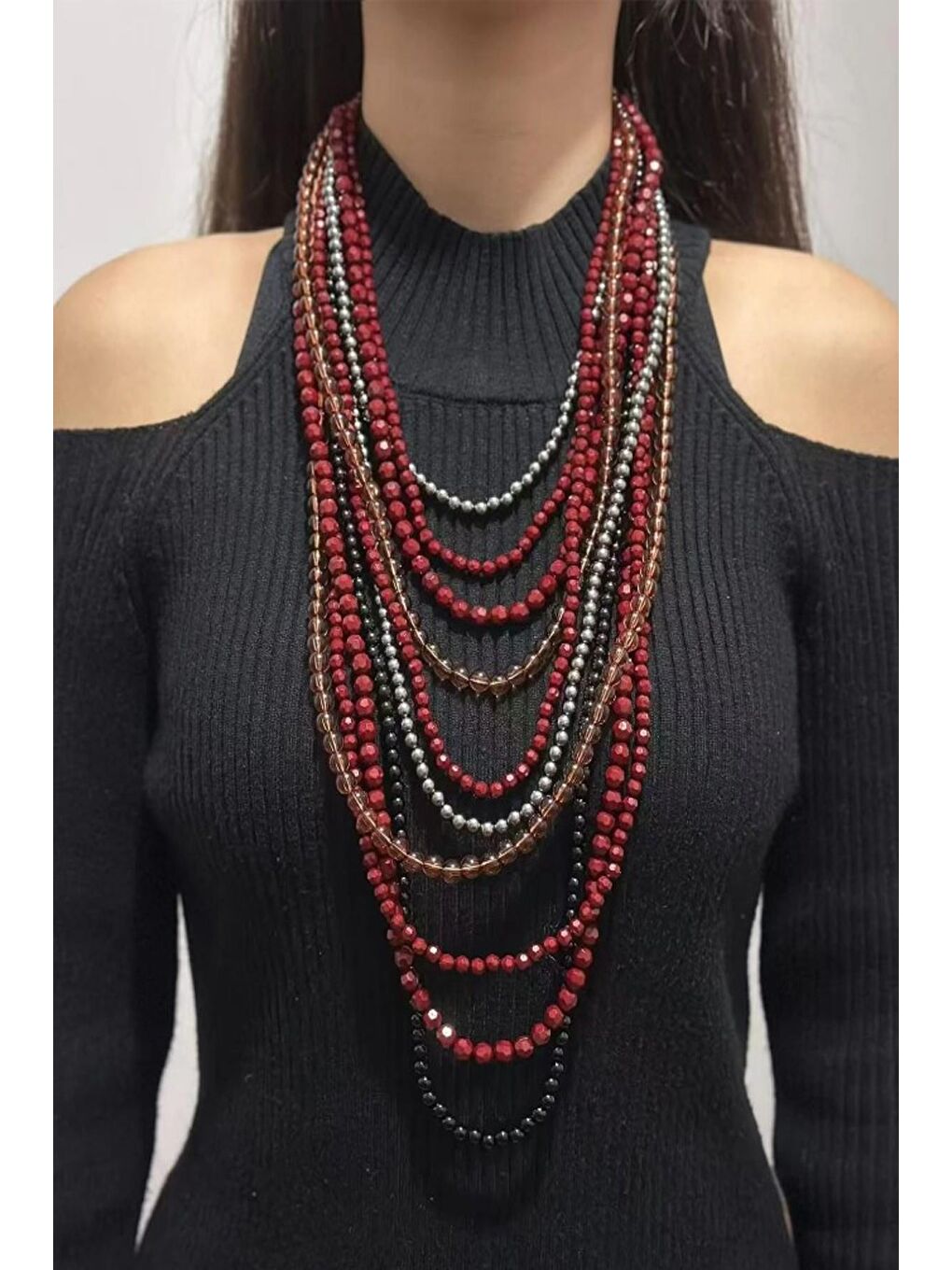 Karışık Çok Katlı Elegant Boncuklu Kadın Kolye-1