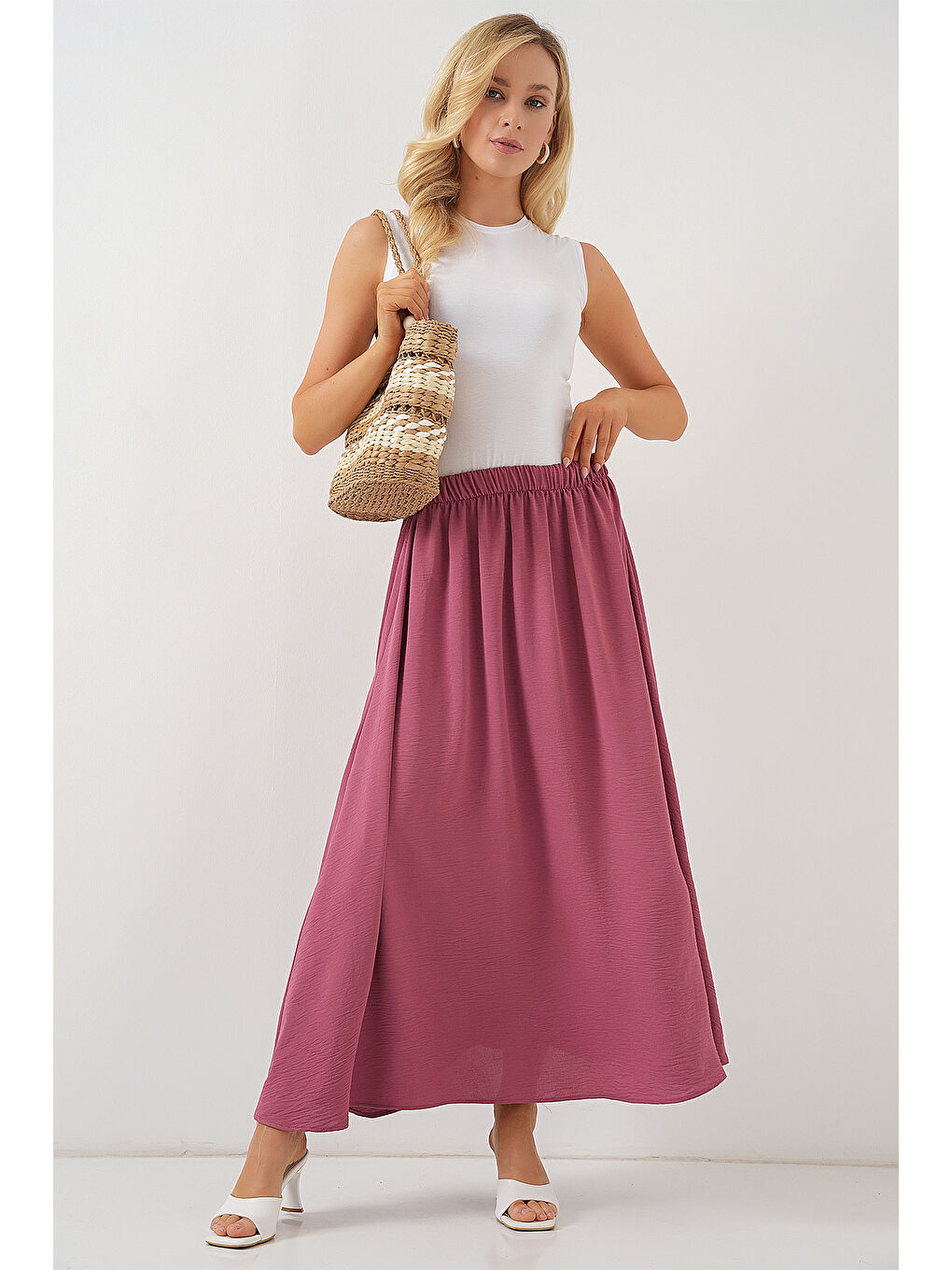 Pembe Kadın Uzun Ayrobin Etek 8050 - Gül Kurusu-2