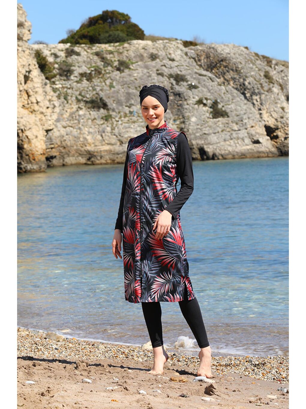 Siyah Dijital Baskılı Uzun Jile Model Kapalı Tesettür Mayo 3472