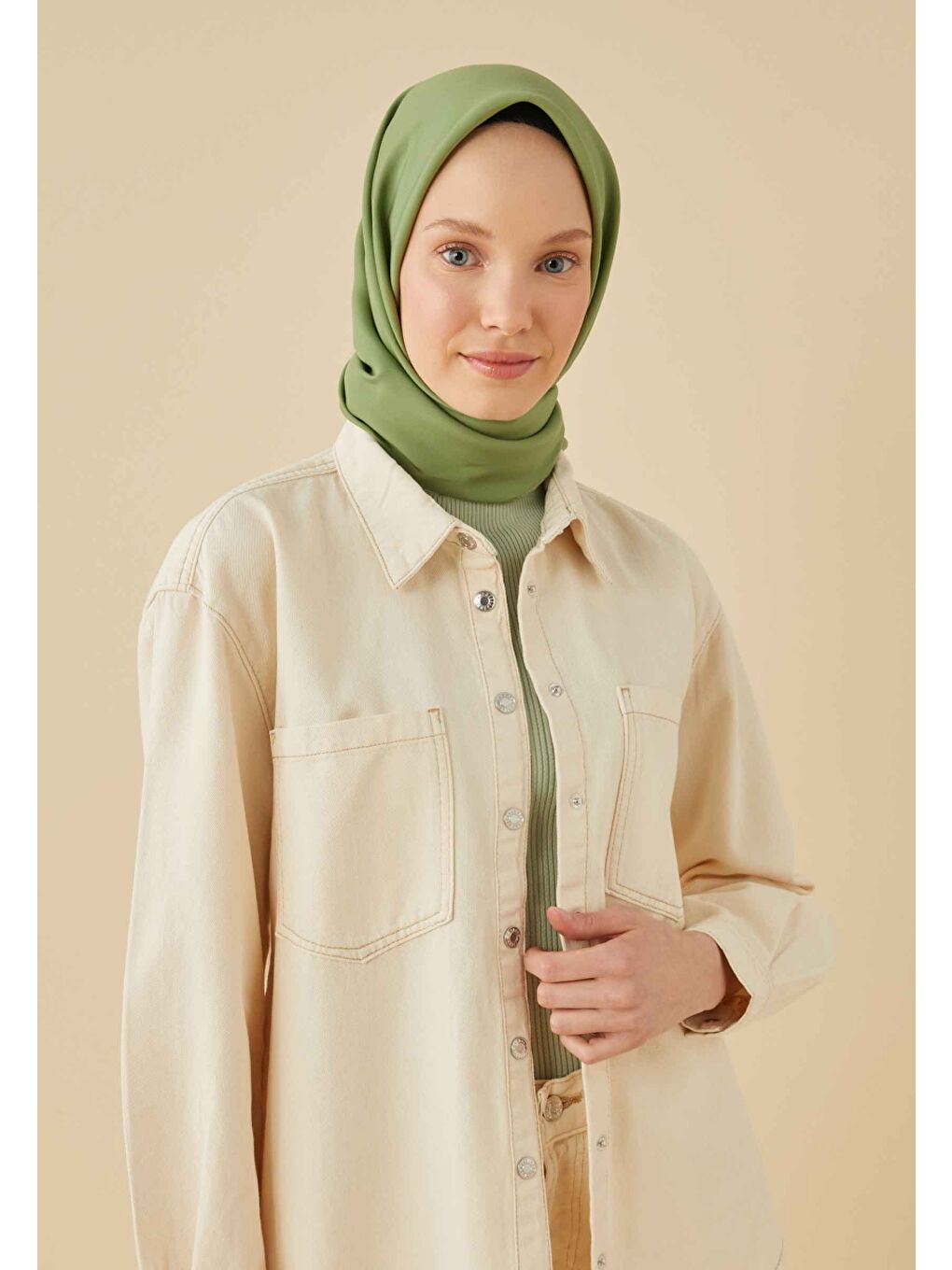 Pamuk İpek Eşarp Haki-1