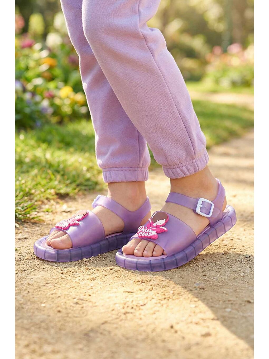 Lila Prenses Kız Çocuk Yazlık Airblow Tokalı Ayarlanabilir Rahat Işıklı Taban Günlük Sandalet-2