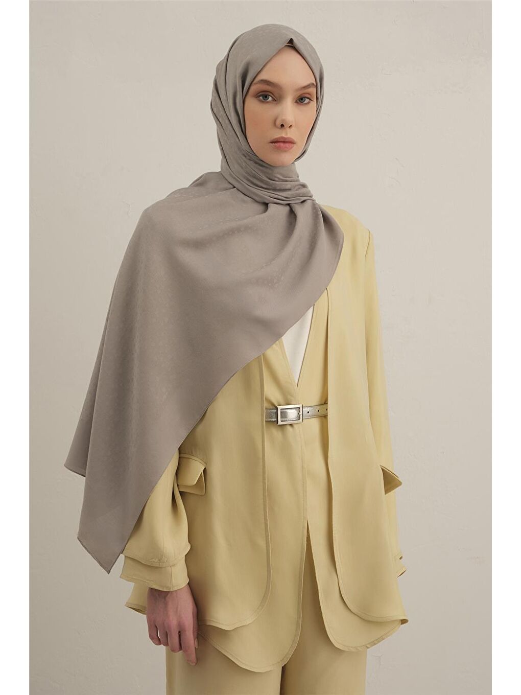 Gri Damla Desen Bambu Pamuk Şal 20-1