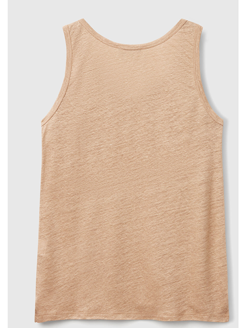 Kadın Bej %100 Keten Yanları Yırtmaçlı Regular Fit Yuvarlak Yaka Atlet-3