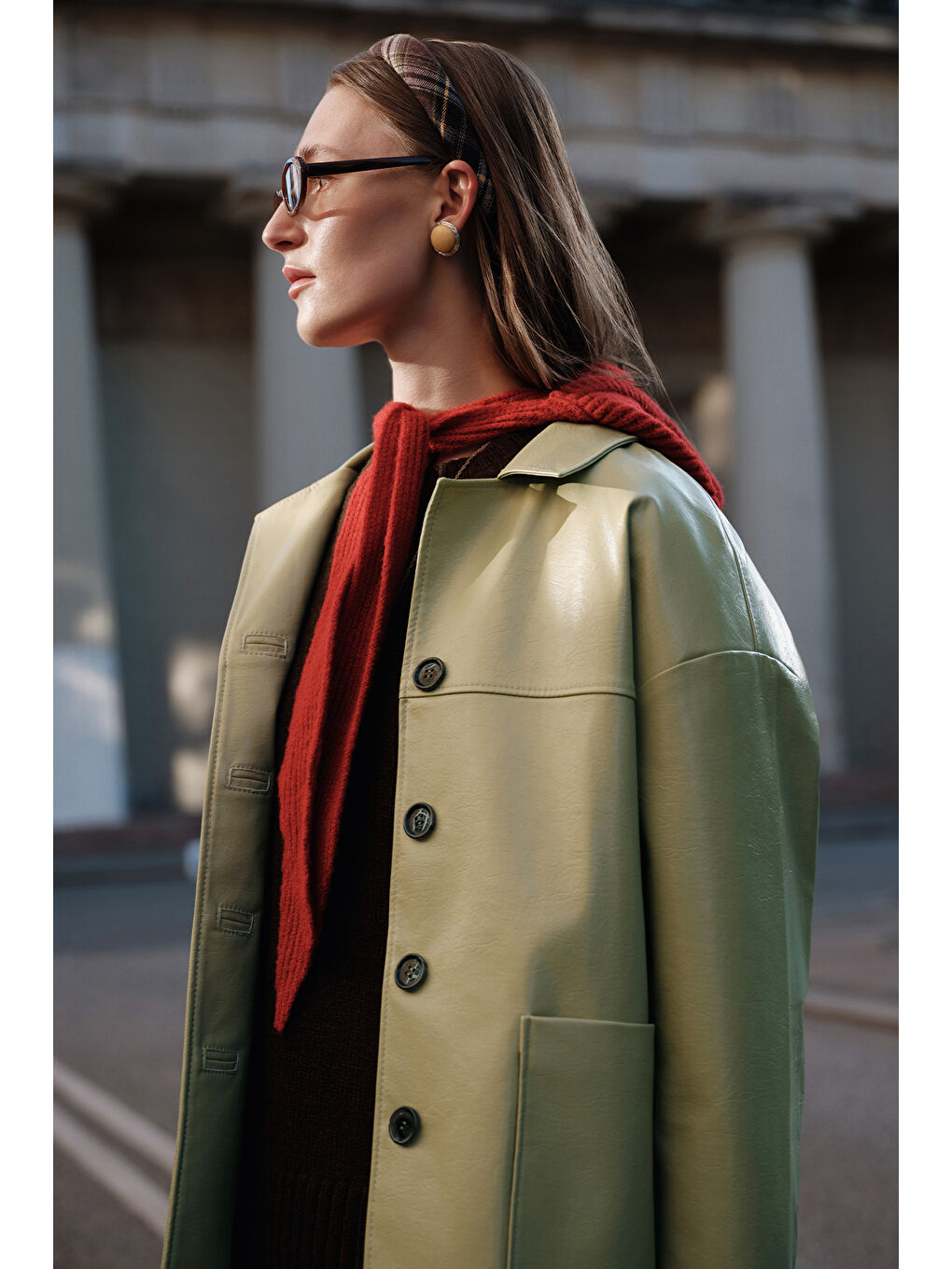 Klasik Kesim Deri Ceket Sarı-1