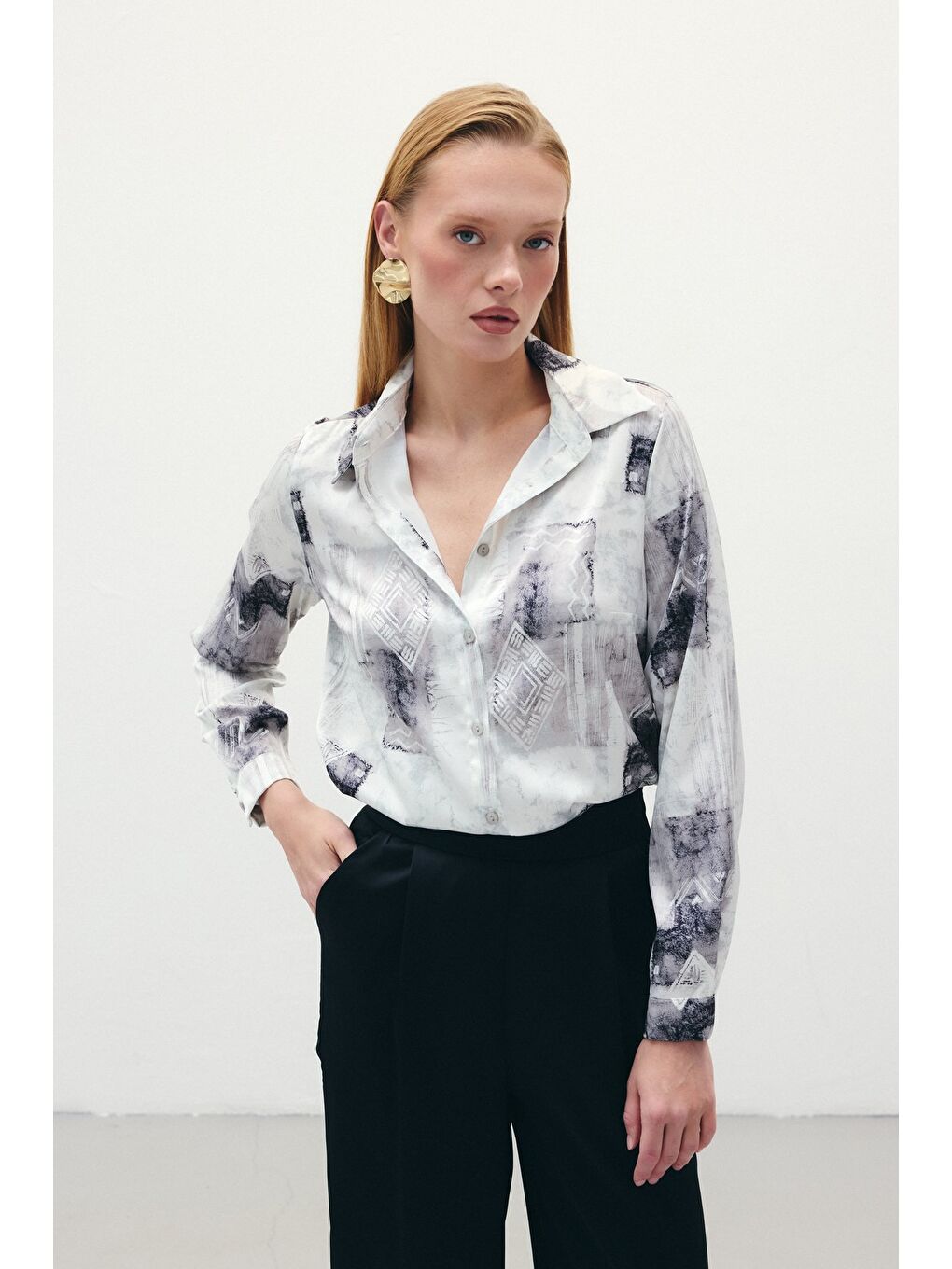 Desenli Klasik Gömlek - Bej-3