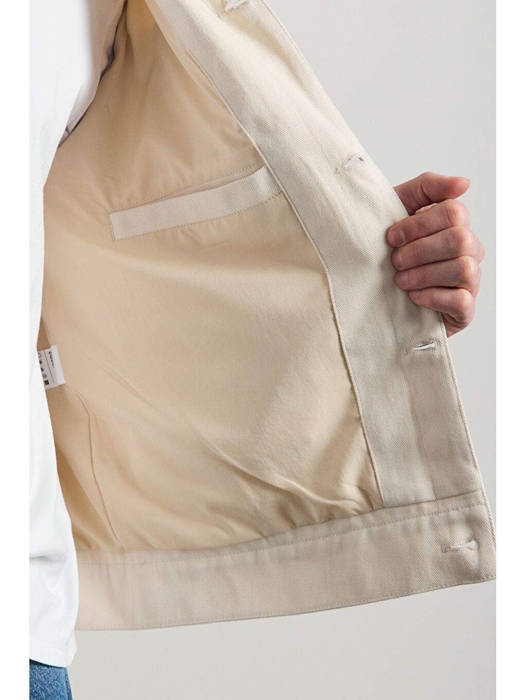 Erkek Nakışlı Denim Ceket Bej-6