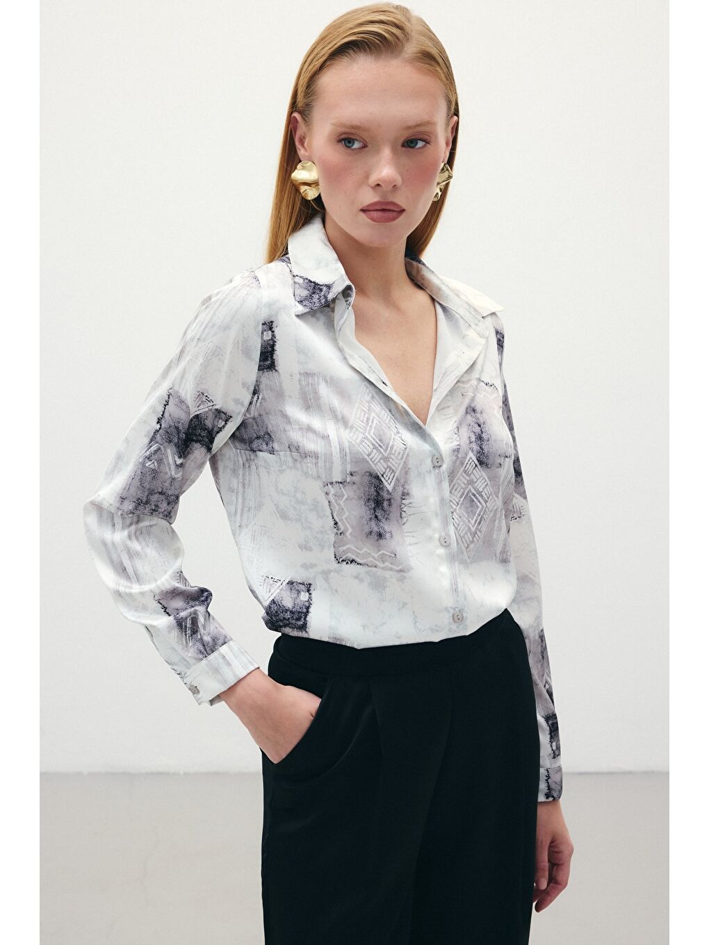 Desenli Klasik Gömlek - Bej-4