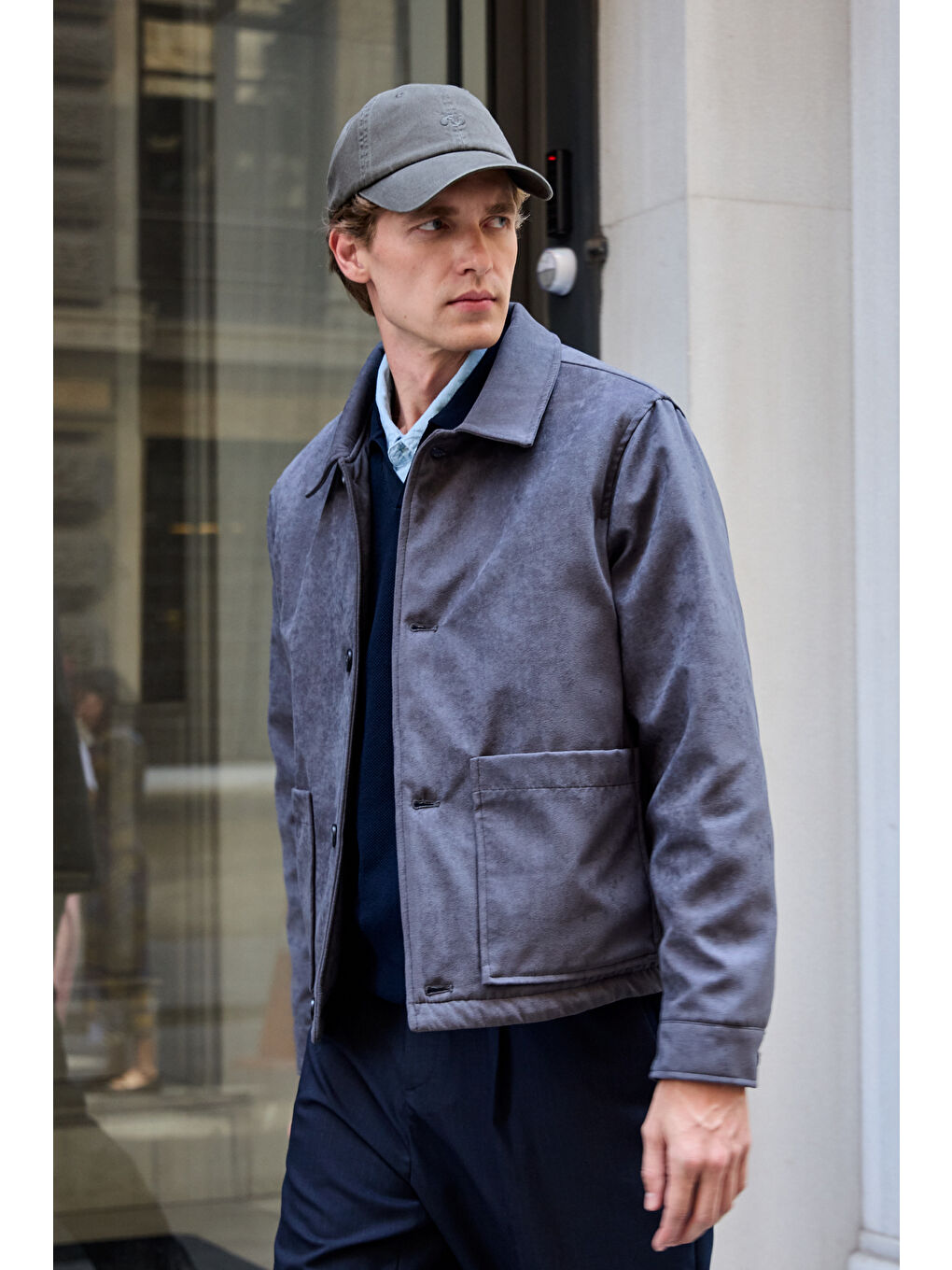 Erkek Süet Kapitoneli Mont Ceket Antrasit-1