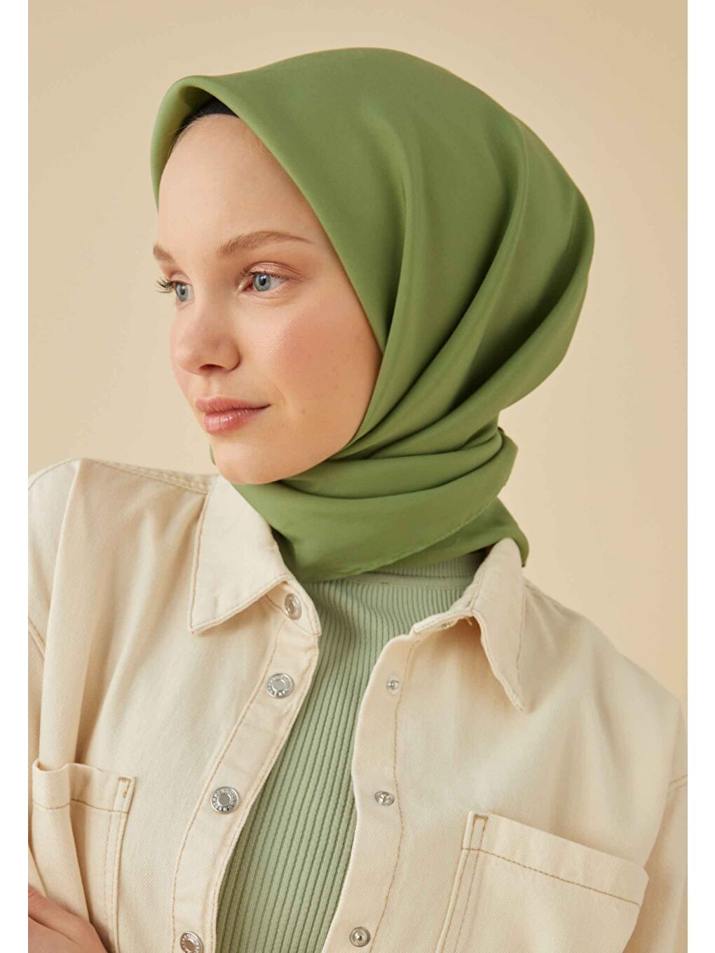 Pamuk İpek Eşarp Haki-2