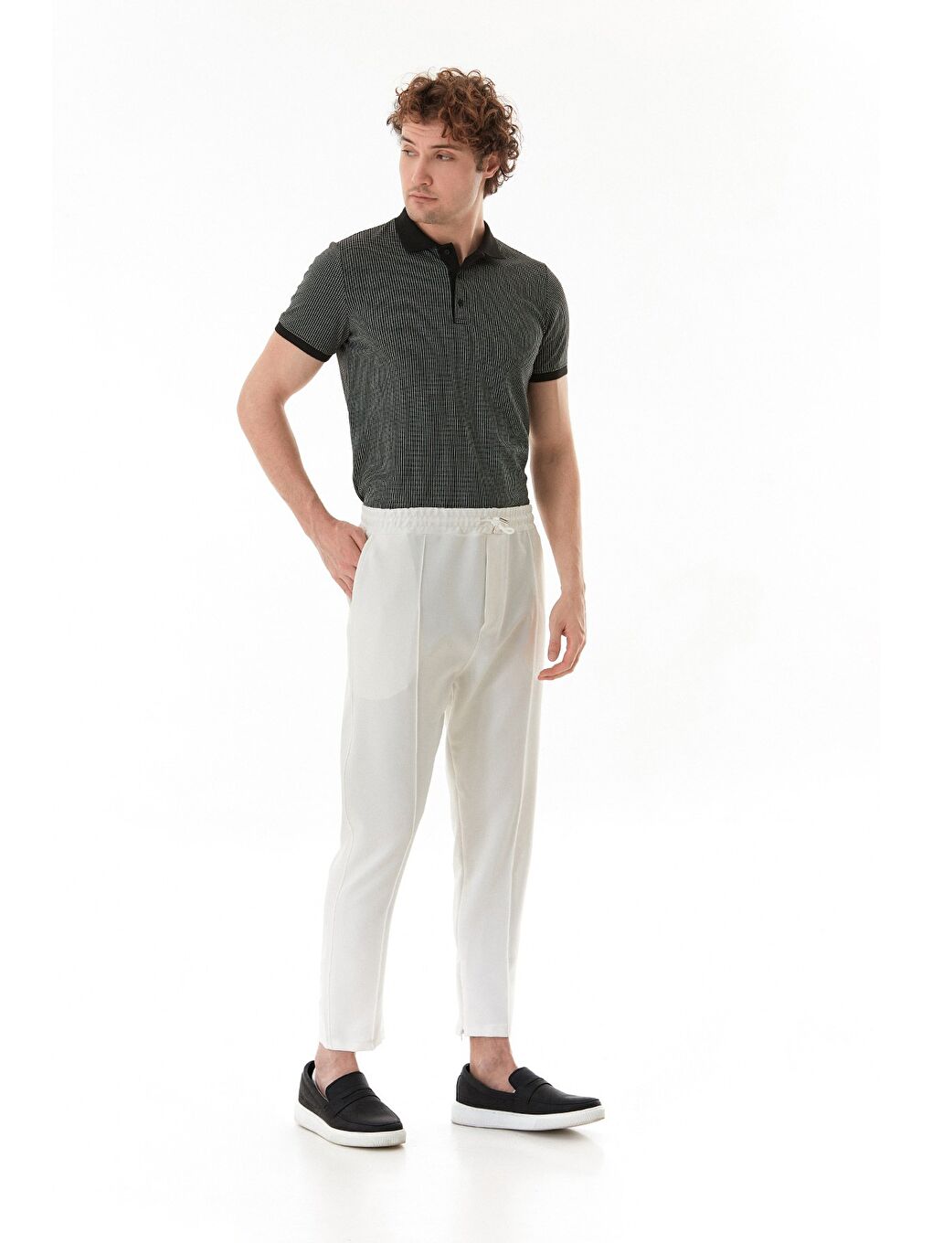 Ekru Beli Lastikli Çimalı Jogger Pantolon