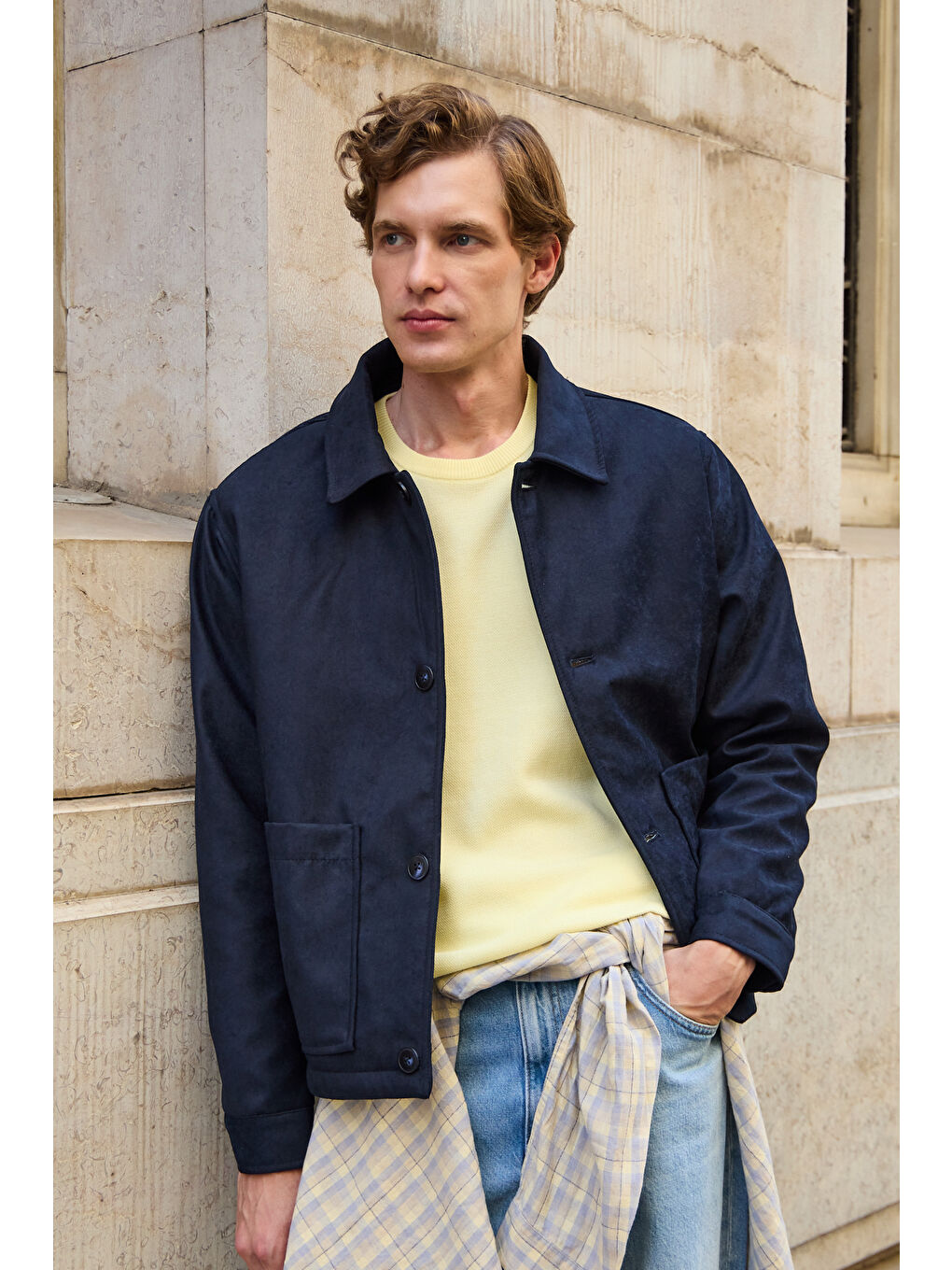 Erkek Süet Kapitoneli Mont Ceket Lacivert-2