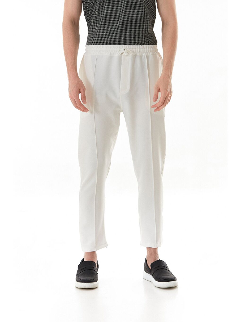 Ekru Beli Lastikli Çimalı Jogger Pantolon-1