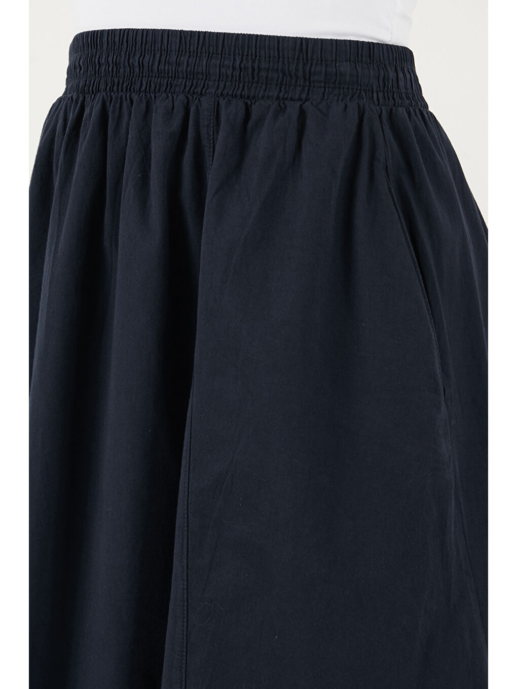 Lacivert Modest Pamuklu Relaxed Fit Lastikli Bel Tesettür Midi Etek 668YE4449-4