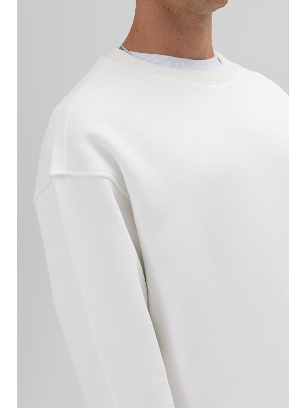 Basic Bisiklet Yaka Oversize Sweatshirt Ekru-3