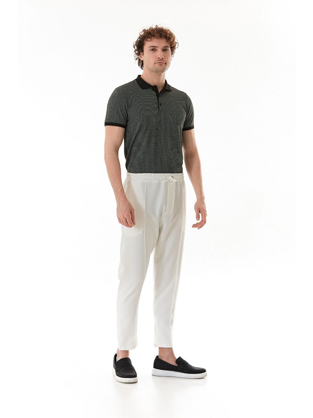 Ekru Beli Lastikli Çimalı Jogger Pantolon-2