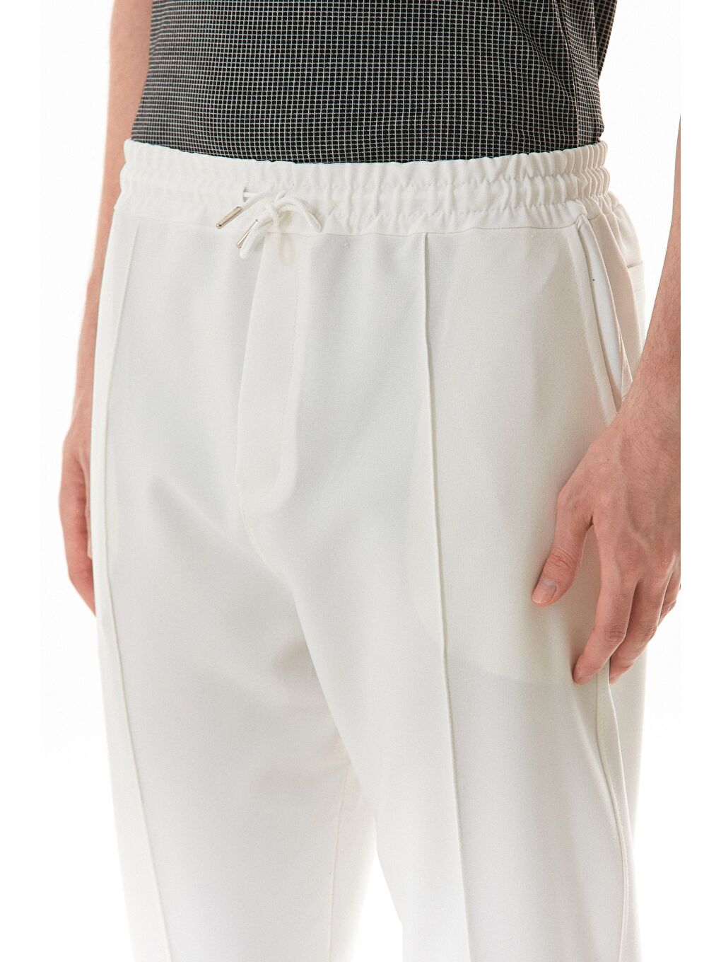 Ekru Beli Lastikli Çimalı Jogger Pantolon-4