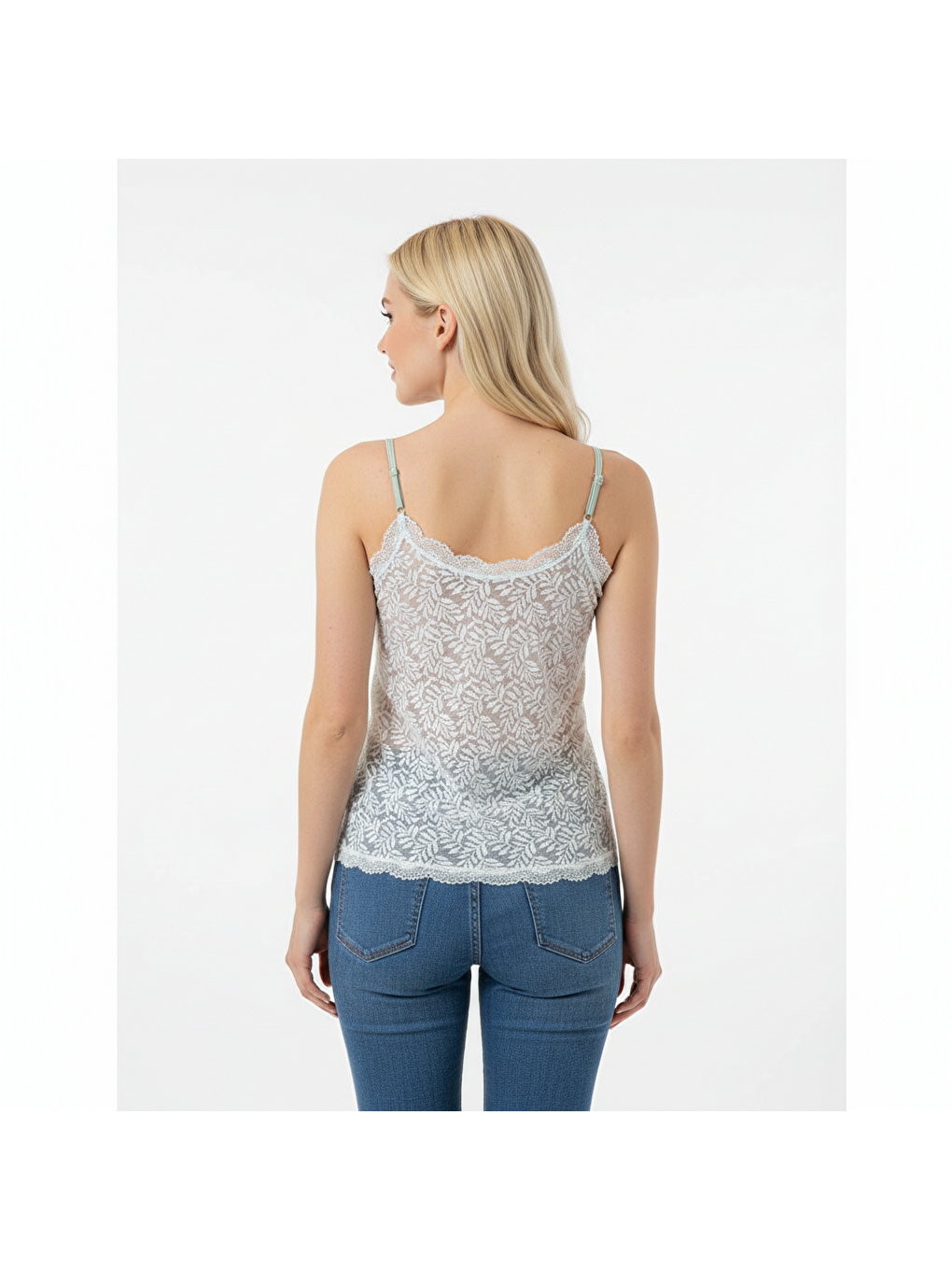 Yeşil Kadın Saten Sırtı Dantelli Askılı Top Bluz Bb2309-1