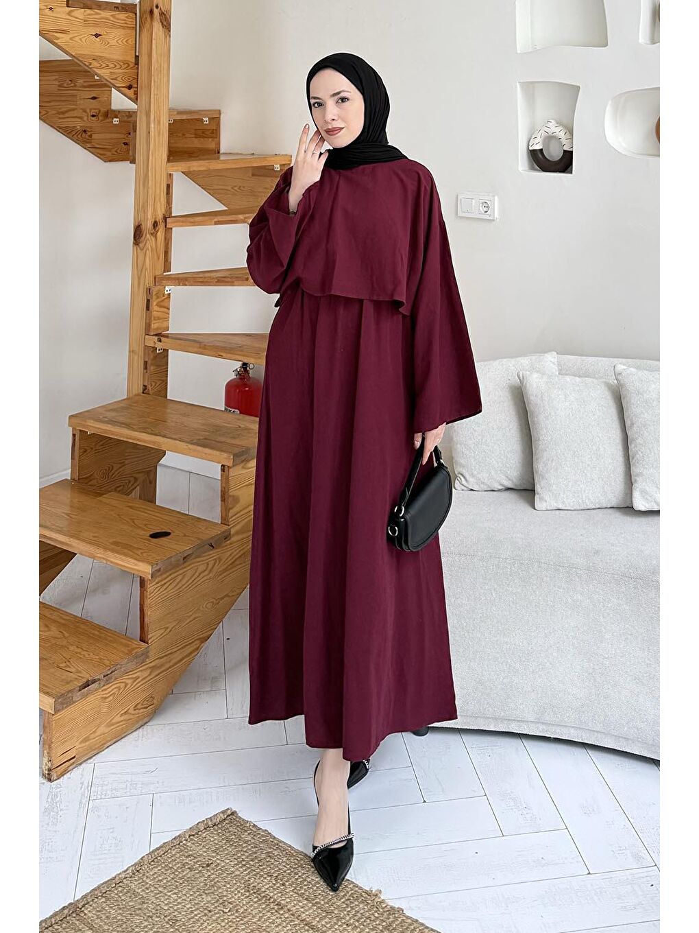 Etekli Tesettür Takım Bordo