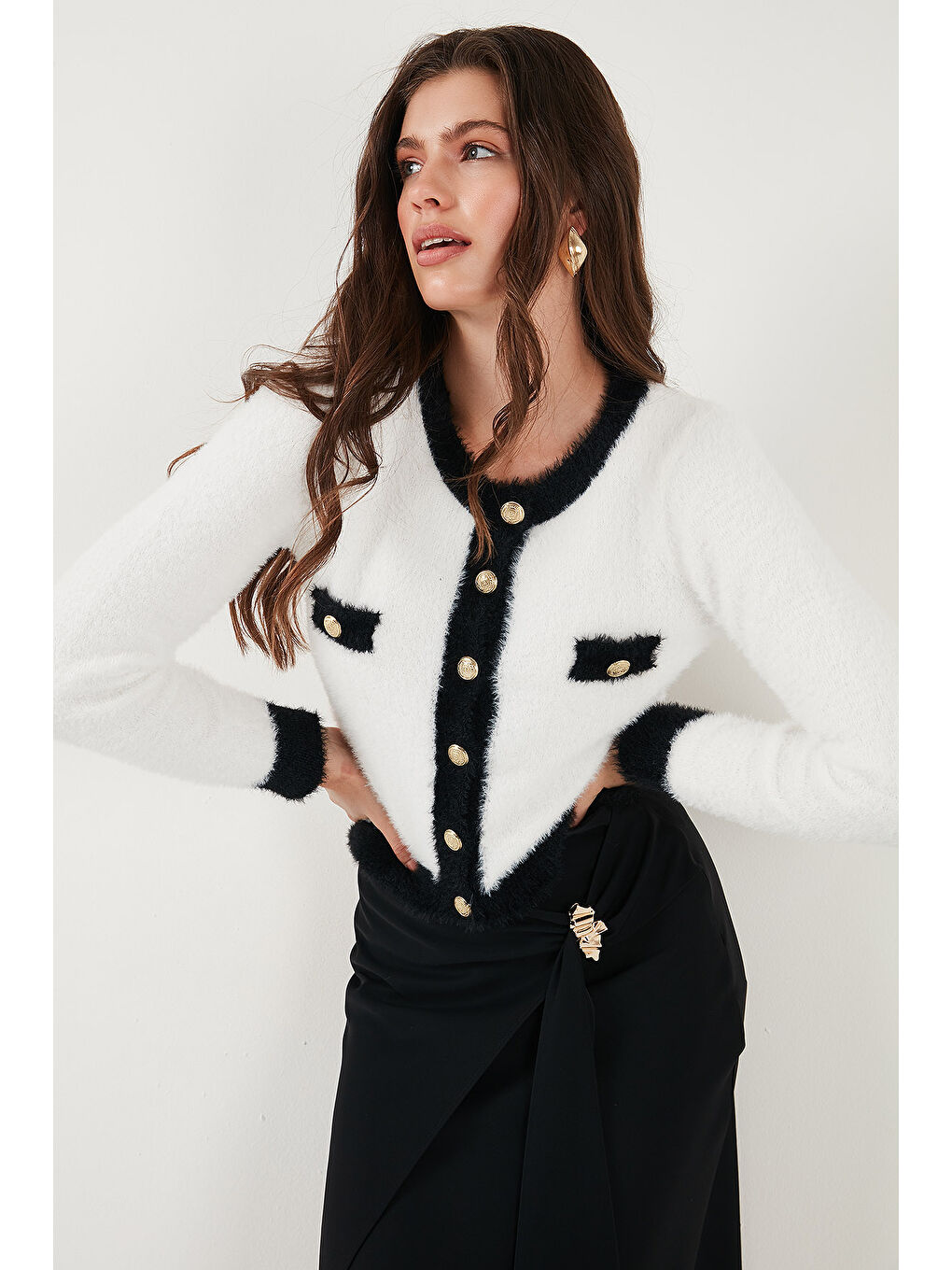 Lila Premium Fitted Fit Bisiklet Yaka Düğmeli Tüylü Triko Hırka 680HI00549-4