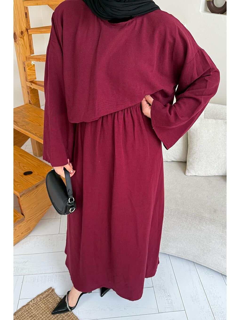 Etekli Tesettür Takım Bordo-2