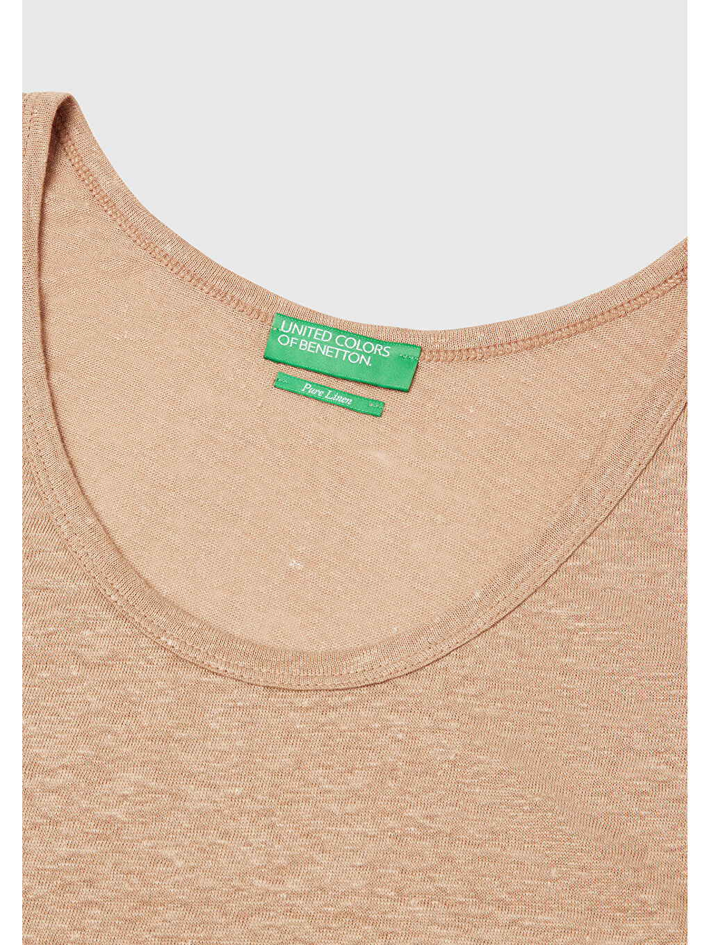 Kadın Bej %100 Keten Yanları Yırtmaçlı Regular Fit Yuvarlak Yaka Atlet-4