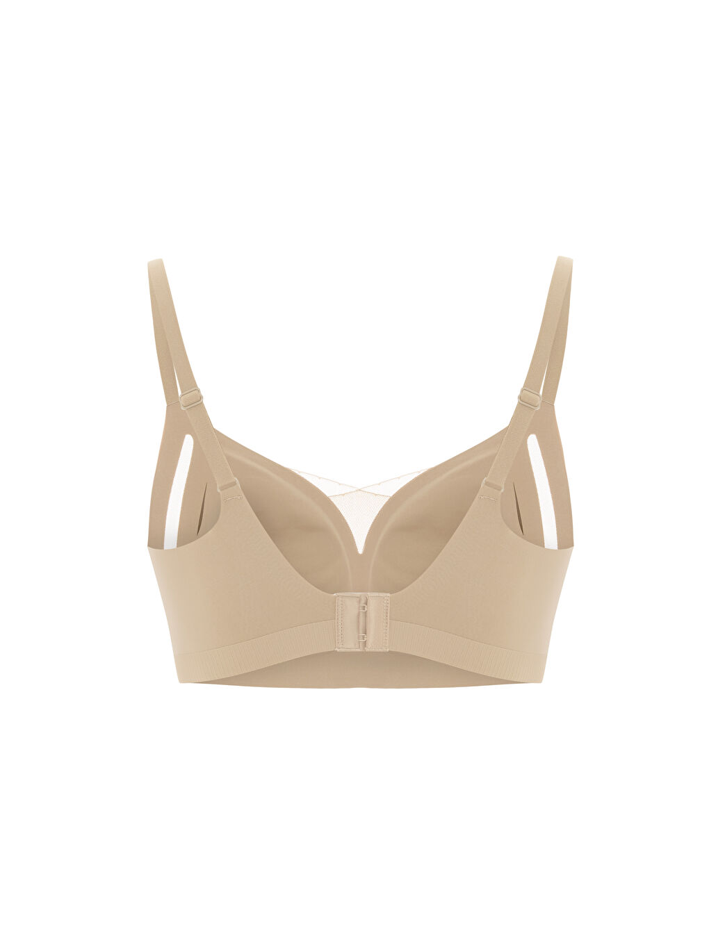 Bej Kadın Dikişsiz Lazer Kesim Tül Detaylı Çıkarılabilir Pedli Balensiz Konfor Sütyen-1