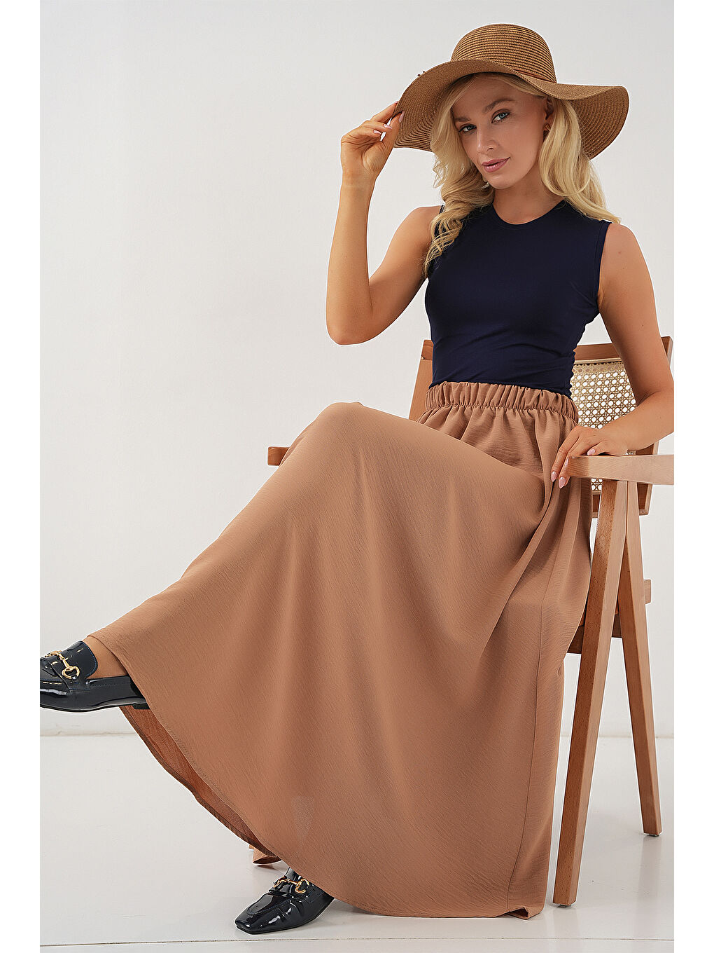 Sarı Kadın Uzun Ayrobin Etek 8050 - Camel-2