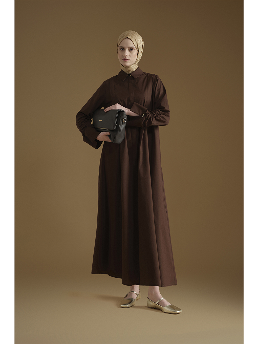 Oversize Tunik Elbise Kahverengi-1