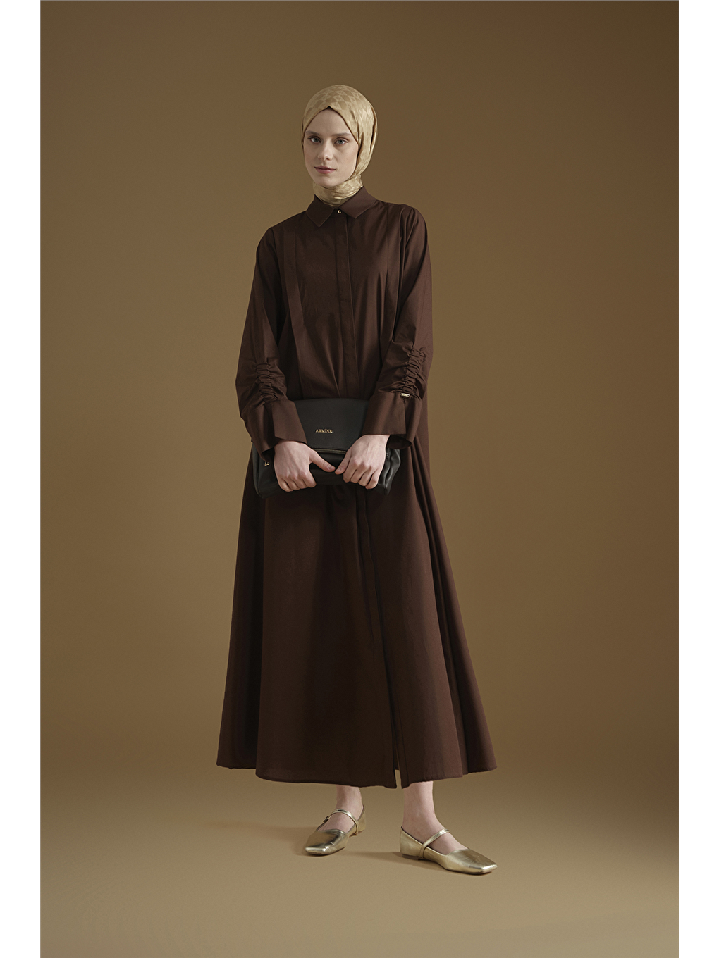 Oversize Tunik Elbise Kahverengi-2