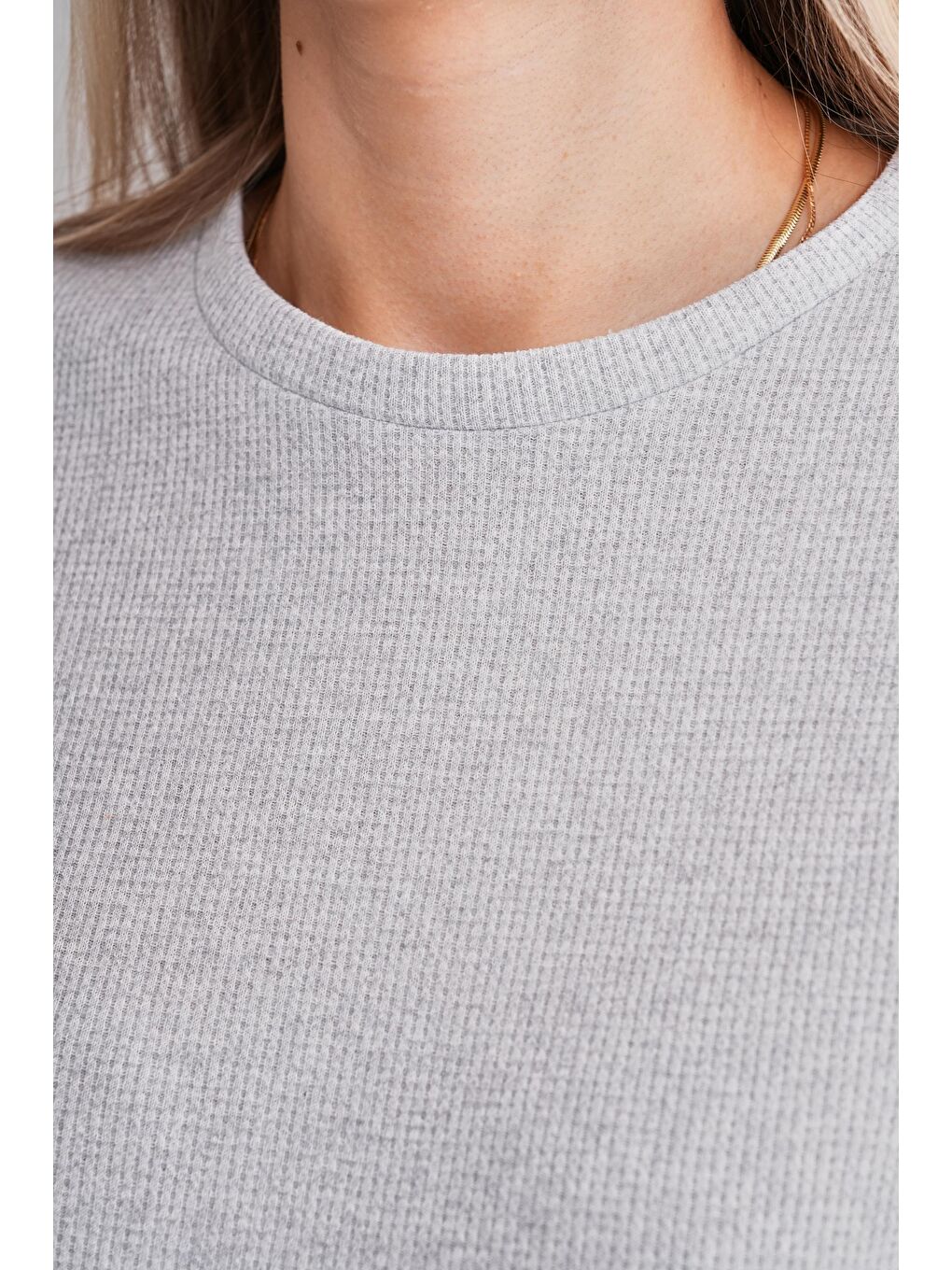 Gri Hamile ve Lohusa Bisiklet Yaka Waffle Kumaş Alt Üst Eşofman Takımı-5